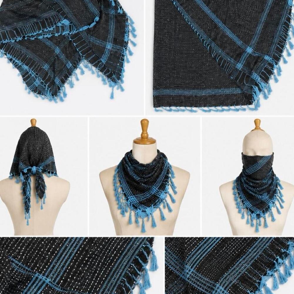 Versatile black and blue striped cover-up, bandana, face cover, scarf